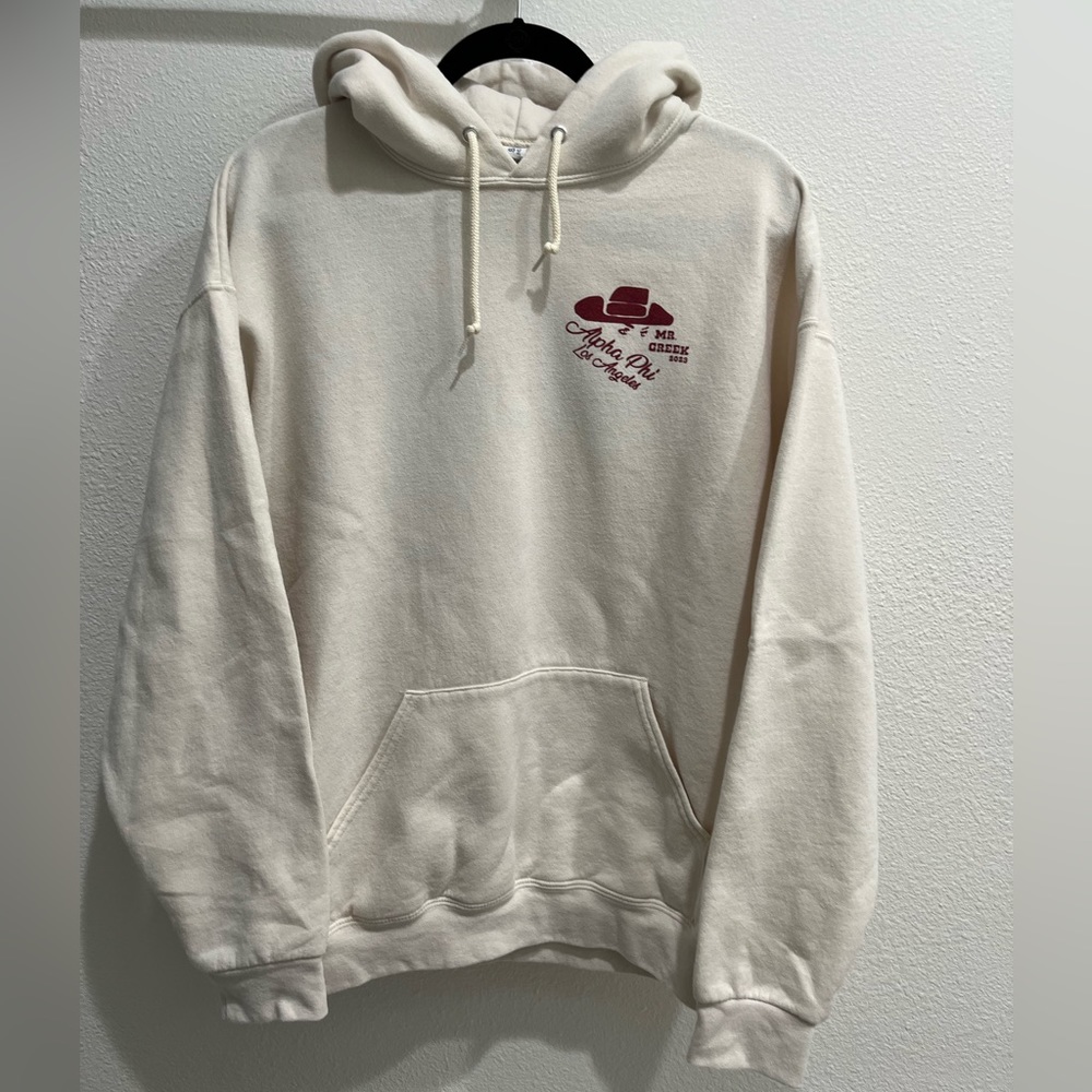 Cream and burgundy Alpha Phi Mr.Greek hoodie
